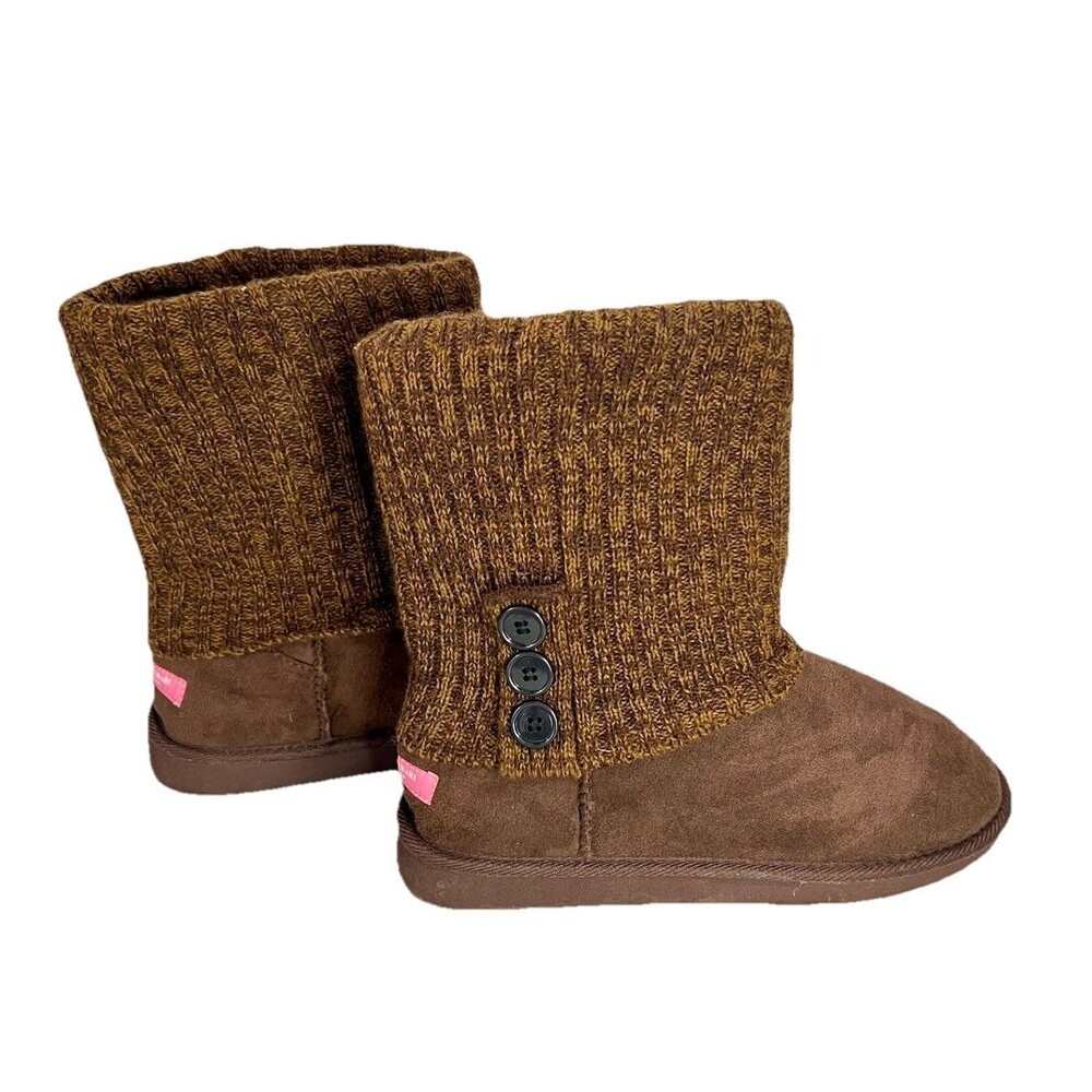 Isaac Mizrahi Suede Look Sweater Cuff Faux Fur Lined Booties Brown Womens Sz 10